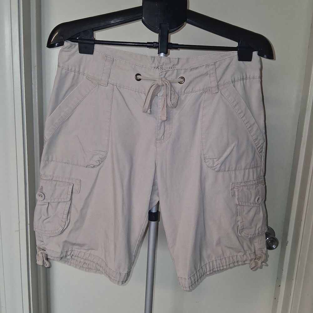Massini Y2K Neutral Tan Utilitarian Cargo Shorts Size 8 Granola Gorpcore Safari
